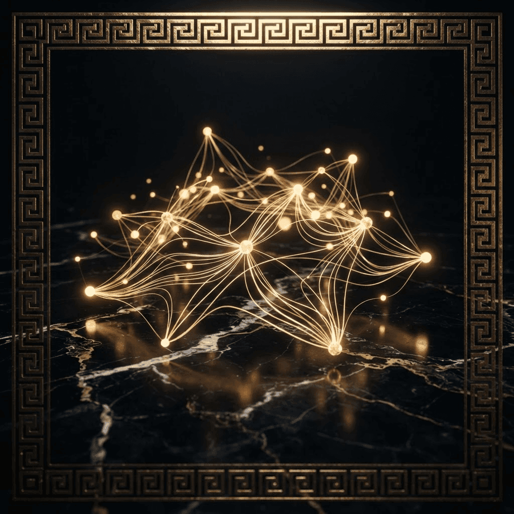 Northstar AI agents visualized as a glowing golden network over black marble
